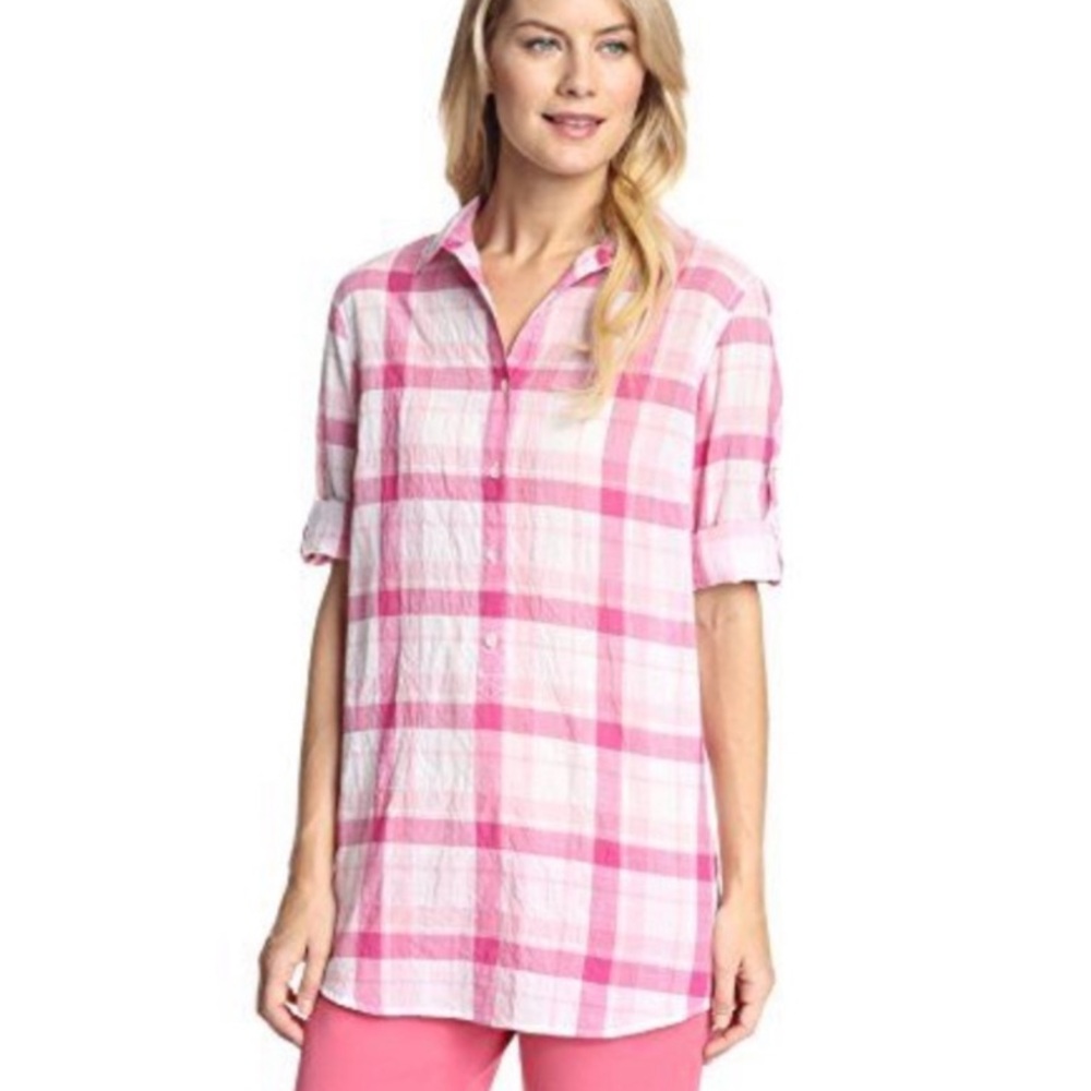 J. McLaughlin Wren Cotton Stretch Plaid Tunic M